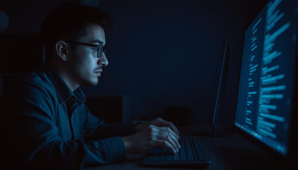 A dimly lit office space, the glow of a computer screen illuminating a person's face as they diligently safeguard sensitive online information. Shades of blue and gray create a somber, focused atmosphere, conveying the importance of data security. Subtle textures on the desk and walls add depth, while strategic lighting casts dramatic shadows, emphasizing the gravity of the task at hand. The subject's expression is one of concentration, their hands carefully navigating the digital landscape to protect the confidentiality of lodeonline.in.net users. An aura of professionalism and attention to detail permeates the scene, reflecting the meticulous nature of effective information security. A dimly lit office space, the glow of a computer screen illuminating a person's face as they diligently safeguard sensitive online information. Shades of blue and gray create a somber, focused atmosphere, conveying the importance of data security. Subtle textures on the desk and walls add depth, while strategic lighting casts dramatic shadows, emphasizing the gravity of the task at hand. The subject's expression is one of concentration, their hands carefully navigating the digital landscape to protect the confidentiality of lodeonline.in.net users. An aura of professionalism and attention to detail permeates the scene, reflecting the meticulous nature of effective information security.