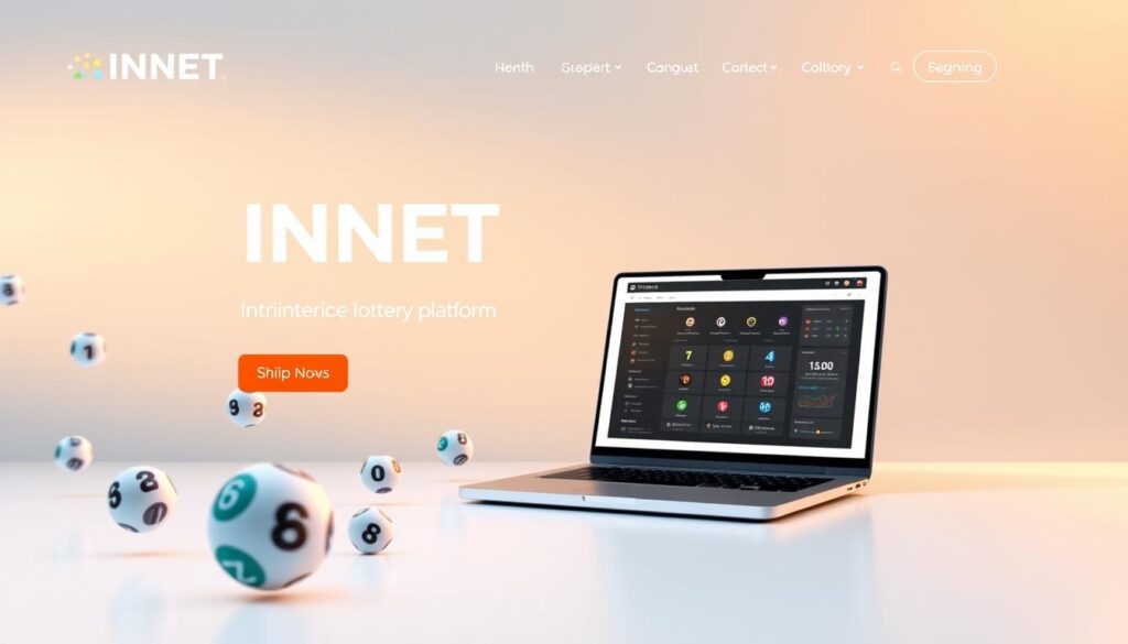 A modern, sleek website interface showcasing the "INNET" online lottery platform. The layout features a clean, minimalist design with a prominent hero section displaying the brand name and tagline. In the foreground, an array of stylized lottery balls and numbers float effortlessly, creating a sense of movement and anticipation. The middle ground depicts a laptop or desktop computer displaying the INNET platform, its intuitive user interface inviting the viewer to explore. The background is filled with a subtle gradient, evoking a sense of digital elegance and trustworthiness. Soft, directional lighting casts a warm glow, conveying a professional and reliable atmosphere. The overall composition aims to capture the essence of a reputable, user-friendly online lottery service. A modern, sleek website interface showcasing the "INNET" online lottery platform. The layout features a clean, minimalist design with a prominent hero section displaying the brand name and tagline. In the foreground, an array of stylized lottery balls and numbers float effortlessly, creating a sense of movement and anticipation. The middle ground depicts a laptop or desktop computer displaying the INNET platform, its intuitive user interface inviting the viewer to explore. The background is filled with a subtle gradient, evoking a sense of digital elegance and trustworthiness. Soft, directional lighting casts a warm glow, conveying a professional and reliable atmosphere. The overall composition aims to capture the essence of a reputable, user-friendly online lottery service.