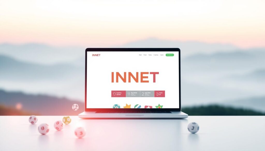A sleek, minimalist website interface showcasing the INNET online lottery platform. In the center, the INNET logo prominently displayed against a clean, white background, surrounded by a soft, warm glow. In the foreground, various lottery-themed icons and design elements subtly incorporated, hinting at the platform's features and functionality. The middle ground features a laptop or desktop computer screen, displaying the INNET website in a crisp, high-resolution rendering. The background is a softly blurred, gradient-based landscape, creating a sense of depth and tranquility. The overall mood is one of sophistication, trustworthiness, and technological innovation, reflecting the secure and reliable nature of the INNET online lottery service. A sleek, minimalist website interface showcasing the INNET online lottery platform. In the center, the INNET logo prominently displayed against a clean, white background, surrounded by a soft, warm glow. In the foreground, various lottery-themed icons and design elements subtly incorporated, hinting at the platform's features and functionality. The middle ground features a laptop or desktop computer screen, displaying the INNET website in a crisp, high-resolution rendering. The background is a softly blurred, gradient-based landscape, creating a sense of depth and tranquility. The overall mood is one of sophistication, trustworthiness, and technological innovation, reflecting the secure and reliable nature of the INNET online lottery service.